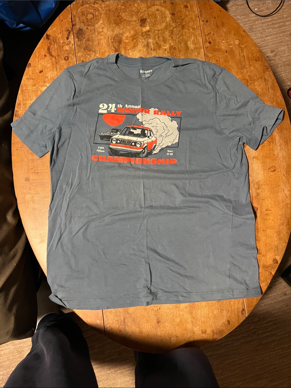 Old Navy Men's Slate Blue Rally Graphic Tee with Red Accents